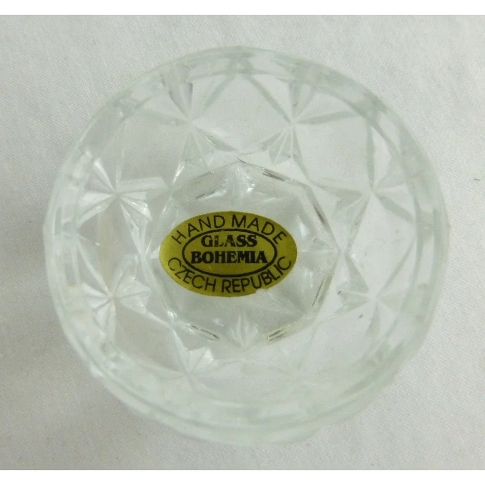 Vtg Salt Cellars w/spoons handmade glass Bohemia Czech Republic set of 2